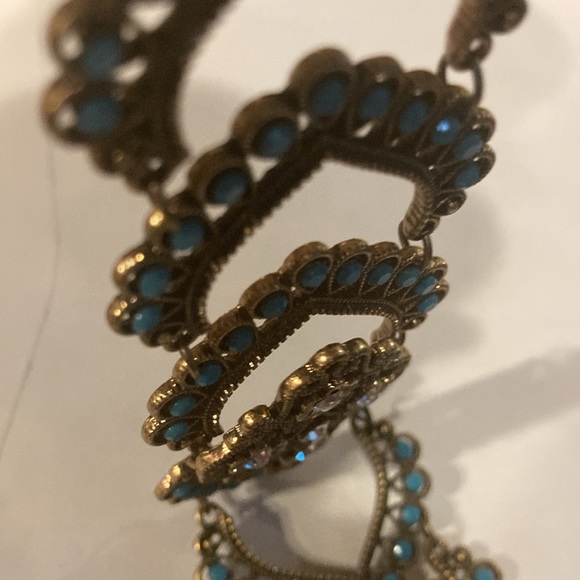 NWOT - Turkish Style Brassy Filigree Heart Design Turquoise & Crystal Bracelet - Picture 8 of 14